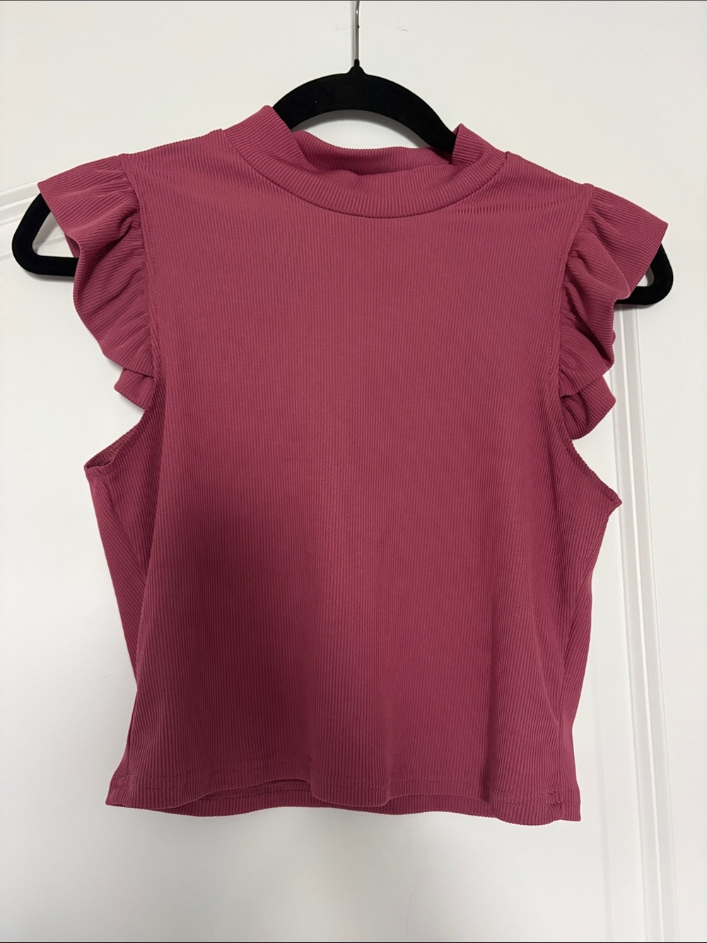 SHEIN Rose Pink Ribbed Mock Neck Ruffle Tank